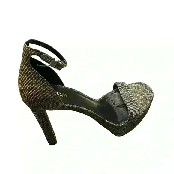 Michael Kors Margot Glitter Ankle Strap Platform Sandals Size 7 Black Silver - Picture 8 of 9